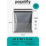 Poşetify Cepli Kargo Poşeti | 24x30x5 cm | 1000 Adet | Gri | 80 Mikron | Küçük Boy