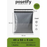 Poşetify Cepli Kargo Poşeti | 40x50x5 cm | 1000 Adet | Gri | 80 Mikron | Büyük Boy | Kalın | İç Göstermez