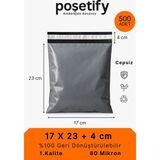 Poşetify Cepsiz Kargo Poşeti | 17x23x4 cm | 500 Adet | Gri | 80 Mikron | Küçük Boy | Kalın | İç Göstermez