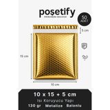 POŞETİFY Gold Metalize Balonlu Kargo Poşeti 10x15+5 Cm | 50 Adet | Kendinden Yapışkanlı Koruyucu Ambalaj