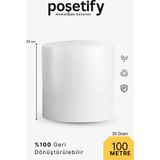 Poşetify POŞETİFY 25 cm x 100 m Balonlu Naylon Patpat | 1. sınıf | 3 Katlı | 25 m2 | 35 gr/m² | Kalın Paketleme Rulosu - Çift Yönlü