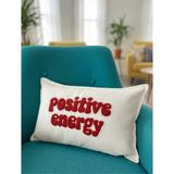 Positive Energy Yazılı Punch Kırlent Kılıfı - 30X50CM - Dekoratif Dikdörtgen Kırlent Kılıfı - 30 x 50 cm - Kırmızı