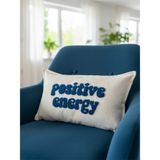Positive Energy Yazılı Punch Kırlent Kılıfı - 30X50CM - Dekoratif Dikdörtgen Kırlent Kılıfı - 30 x 50 cm - Lacivert