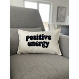 Positive Energy Yazılı Punch Kırlent Kılıfı - 30X50CM - Dekoratif Dikdörtgen Kırlent Kılıfı - 30 x 50 cm - Siyah