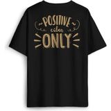 Positive Vibes Only Sırt Ön Baskılı Oversize Tişört Unisex T-Shirt - Siyah - 2XL