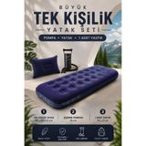 post alley Büyük Boy Tek Kişilik Şişme Yatak (191cm X 99cm X 22 cm) + Yastık + Pompa / Kamp Seti