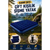 post alley Çift Kişilik Şişme Yatak (191cm X 137cm X 22 cm) + 2 Adet Yastık + Pompa / Kamp Seti