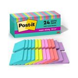Post-It Süper Yapışkan Notlar, 24 Not Defteri, 3x3 Inç, 2 x Yapıştırma Gücü, Okul Malzemele
