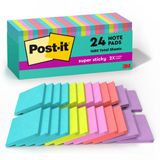 Post-it Süper Yapışkan Notlar, 24 Not Defteri, 3x3 inç, 2 x Yapıştırma Gücü, Okul Malzemeleri ve Ofis Ürünleri, Dikey Yüzeyler için Yapışkan Notlar, Monitörler, Duvarlar ve Pencereler, Süpernova Neons