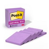 Post-it Süper yapışkan notlar, 5 yapışkan not defteri, 7,6 x 7,6 cm, okul malzemeleri, ofis ürünleri, dikey yüzeyler, monitörler, duvarlar ve pencereler için yapışkan notlar, mor iris