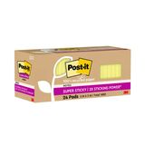 Post-it%100 Geri Dönüşümlü Kağıt Süper Yapışkan Notlar, 2X Yapıştırma Gücü, 3x3 inç, 24 Ped/Paket, 70 Yaprak/ped, Kanarya Sarısı (654R-24SSCY-CP)