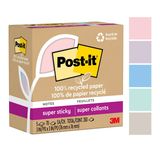 Post-it%100 Geri Dönüşümlü Kağıt Süper Yapışkan Notlar, 2X Yapıştırma Gücü, 3x3 inç, 5 Ped, 70 Yaprak/Ped, Wanderlust Pastel Koleksiyonu (654R-5SSNRP)