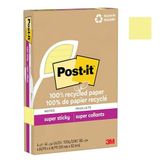 Post-it%100 Geri Dönüşümlü Kağıt Süper Yapışkan Notlar, 2X Yapıştırma Gücü, 4x6", Astarlı, 4 Ped/Paket, 45 Yaprak/Ped, Kanarya Sarısı (4621R-4SSCY)