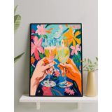 Postermanya Cheers in Bloom, Çiçek Açan Kadehler Sanat Mutfak Çerçeveli Tablo - Çerçeveli Poster