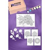 Postermanya Çiçekli Mandala Sanat Kutusu, Yetişkinler İçin Hobi Seti, 3D Çiçek Figür, Tuval, Kartlar, Hediyelik