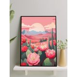 Postermanya Desert Bloom, Çöl Çiçeği Kaktüs, Dijital Sanat Çerçeveli Tablo - Çerçeveli Poster