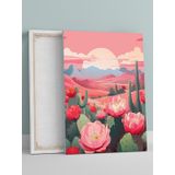 Postermanya Desert Bloom, Çöl Çiçeği Kaktüs, Dijital Sanat Kanvas Tablo - Tuval Tablo