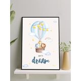 Postermanya Düşler Diyarı Erkek Bebek Odası Çerçeveli Tablo, Kreş Çocuk Odası Çerçeveli Duvar Dekoru, Yenidoğan