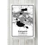 Postermanya Eskişehir Harita Dekoratif Tasarım 50x70 cm Poster