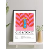 Postermanya Gin & Tonic, Cin Tonik Kokteyl Tarifi Pop Art Mutfak Çerçeveli Tablo - Çerçeveli Poster