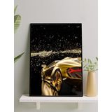 Postermanya Golden Speed, Altın Hız Lüks Araba Motivasyon Çerçeveli Tablo, Çerçeveli Poster, Ofis, Çalışma Odası