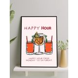Postermanya Happy Hour, Mutlu Saat, Çizim Sanatı Mutfak Çerçeveli Tablo - Çerçeveli Poster