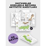 Postermanya Hayvanlar Alemi Kodlamalı Boyama Aktivite Kağıdı Seti - Çocuklar Için Sayılarla Boyama Kitabı