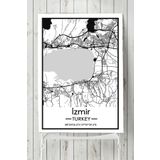 Postermanya İzmir Harita Dekoratif 90x130 cm Tasarım Poster