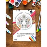 Postermanya Kadın Portreleri Yetişkin Boyama Kitabı 3, Mandala Boyama Kitabı, Boyama Defteri, Boyama Sayfaları - Kadın Portreleri 3