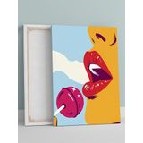Postermanya Lip Kiss, Dudak ve Lolipop Şeker Pop Art Kanvas Tablo - Tuval Tablo, Sanatsal Dekorasyon