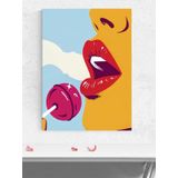 Postermanya Lip Kiss, Dudak ve Lolipop Şeker Pop Art Sanatsal Poster - Afiş - Dekorasyon