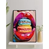 Postermanya Macaron Kiss, Makaron Öpücüğü Pop Art Çerçeveli Tablo - Çerçeveli Poster, Sanatsal Dekorasyon