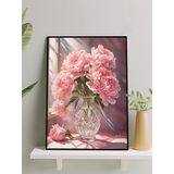 Postermanya Pink Bloom, Pembe Şakayık Natürmort Çiçek Çerçeveli Tablo - Çerçeveli Poster