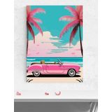 Postermanya Pink Paradise, Tropikal Pembe Araba Sanat Deniz Manzaralı Poster - Afiş - Dekoratif Duvar Poster