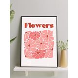 Postermanya Pink Red Flower, Pembe Tonlu Çiçekler Pop Art Çerçeveli Tablo - Çerçeveli Poster,Sanatsal Dekorasyon