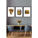 Postermanya (pster14860) Fastfood 3 Parçalı Çerçeve Seti 30 x 40