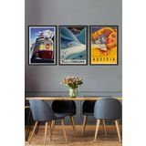 Postermanya (pster14892) Vintage Kış 3 Parçalı Çerçeve Seti 21 x 30
