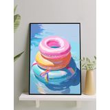 Postermanya Summer Floats, Yaz Yüzüşleri Pop Art Deniz Manzaralı Çerçeveli Tablo - Çerçeveli Poster
