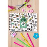 Postermanya Travel Temalı Sticker Boyama Kitabı,168LI Bullet Journal Sticker, Yetişkinler Için Boyama Kitabı