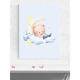 Postermanya Uykucu Ayı Erkek Bebek Odası Poster, Afiş, Kreş Çocuk Odası Dekorasyon, Yenidoğan Hediye