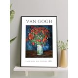 Postermanya Van Gogh, Vase Red Poppies, Kırmızı Gelincik Vazolu Sanatsal Çerçeveli Tablo - Çerçeveli Poster