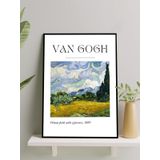 Postermanya Van Gogh Wheat Cypresses, Selvi Ağaçlı Buğday Tarlası Sanatsal Çerçeveli Tablo - Çerçeveli Poster