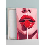 Postermanya Woman Lip Pop, Kadın Dudak Şeker Lolipop Pop Art Kanvas Tablo - Tuval Tablo, Sanatsal Dekorasyon