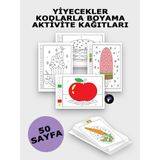Postermanya Yiyecekler Kodlamalı Boyama Aktivite Kağıdı Seti - Çocuklar Için Sayılarla Boyama Kitabı