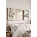 Postifull Bej Modern Tablo Seti, 3 Adet Ahşap Çerçeve Ve Poster, Motivasyon Ve Matisse Duvar Dekoru;30 X 40 Ahşap