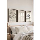 Postifull Bej Modern Tablo Seti, 3 Adet Siyah Çerçeve Ve Poster, Motivasyon Ve Matisse Duvar Dekoru;30 X 40 Siyah