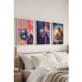 Postifull Beyaz Çerçeveli Tablo Seti, Disko Topu Maximalist Duvar Tablosu, 3 Adet Poster Seti, No:300796;13 X 18 Beyaz Tablo