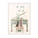 Postifull Cats Playing Piano Çerçeveli Tablo, Beyaz Çerçeve Ve Poster, Duvar Tablosu Comfort Serisi No:108440;21 X 30 Beyaz Çerçeveli
