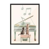 Postifull Cats Playing Piano Çerçeveli Tablo, Siyah Çerçeve Ve Poster, Duvar Tablosu Comfort Serisi No:108440;30 X 40 Siyah Çerçeveli