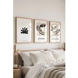 Postifull Çerçeveli Tablo Seti, 3 Adet Ahşap Çerçeve Ve Minimalist Çizim Temalı Poster Seti, No:300592;13 X 18 Ahşap